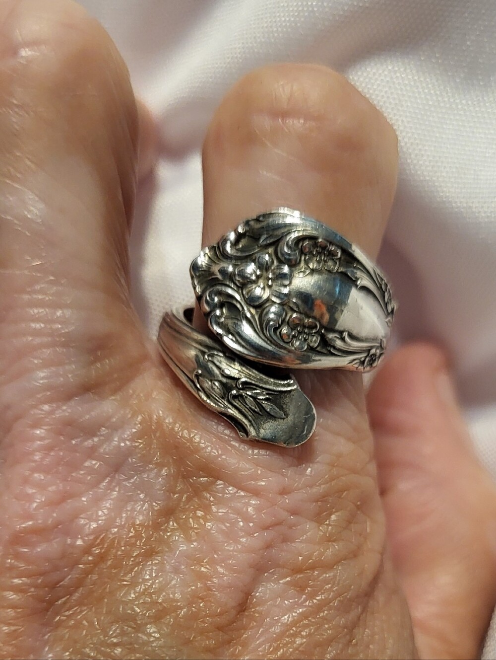 Alvin Sterling Silver Floral Wrap Spoon Chateau Rose Ring Size 9 Elegant!